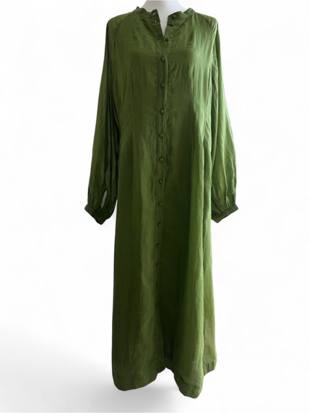Tuckernuck Green Ramie Cotton Button-Front Maxi Shirt Dress Size L - Picture 2 of 7